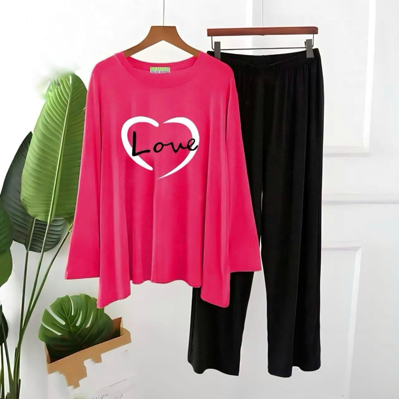 Pink Love Printed Lounge Wear For Women