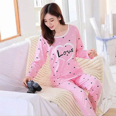 Pink Love Heart Printed Night Suit for Her