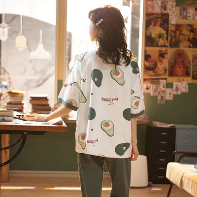 Avocado Printed Half Sleeves Night Suit